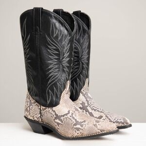Cowgirl Western Boots Sz 6.5 Embroidered Snakeskin Python Leather Boho Rodeo VTG